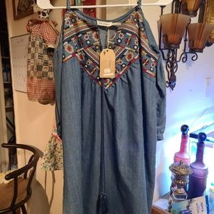 Blue jean shoulders cut out Top